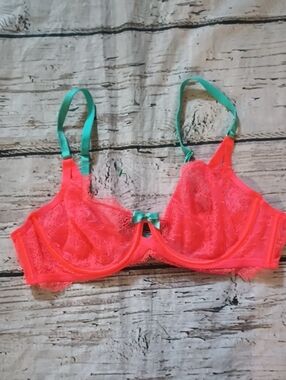 Victoria's Secret Orange Teal Very Sexy Unlined Demi Eyelash Lace Bra 36 B